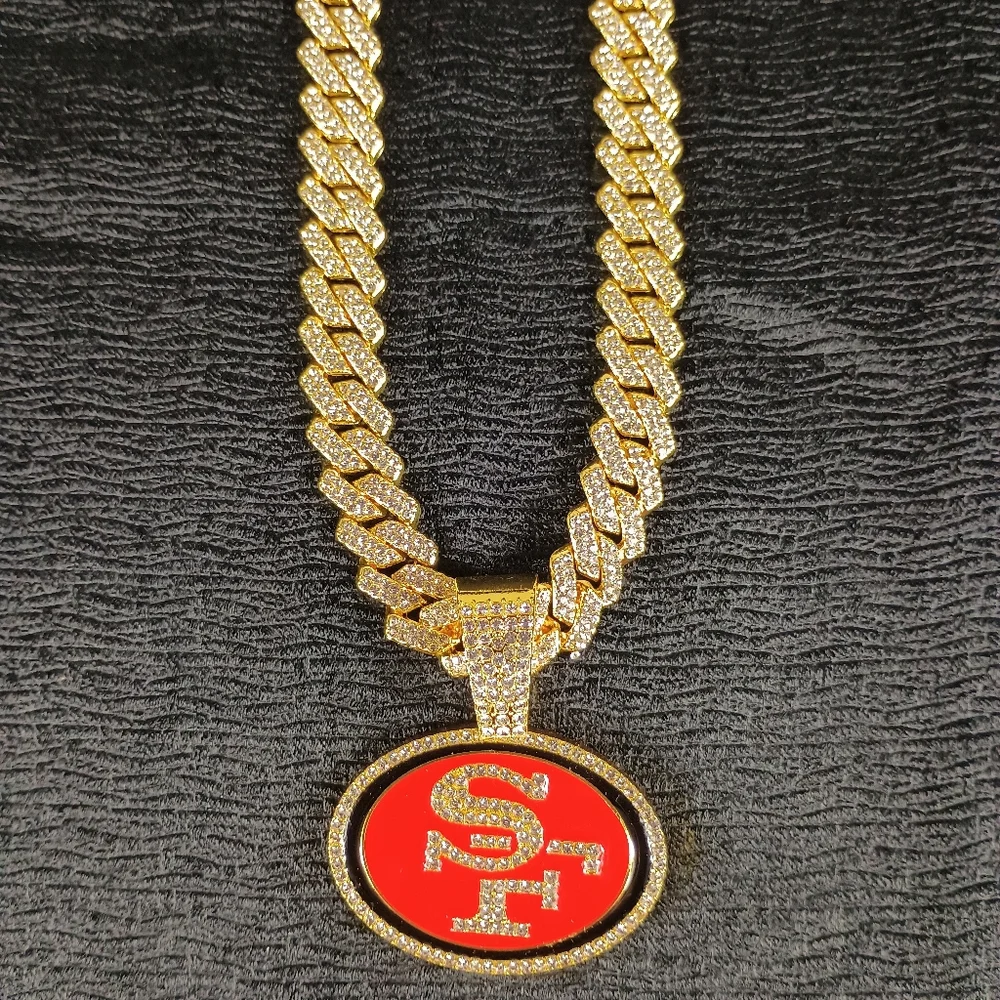 NFL San Francisco 49ers Necklace Pendant Cuban Chain Link Football Jewelry - Picture 3 of 6